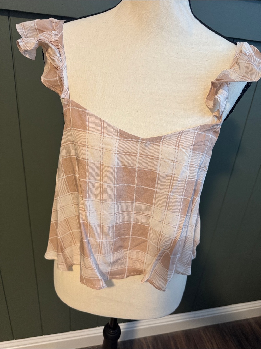 Promesa Mauve Plaid Ruffle Strap Camisole